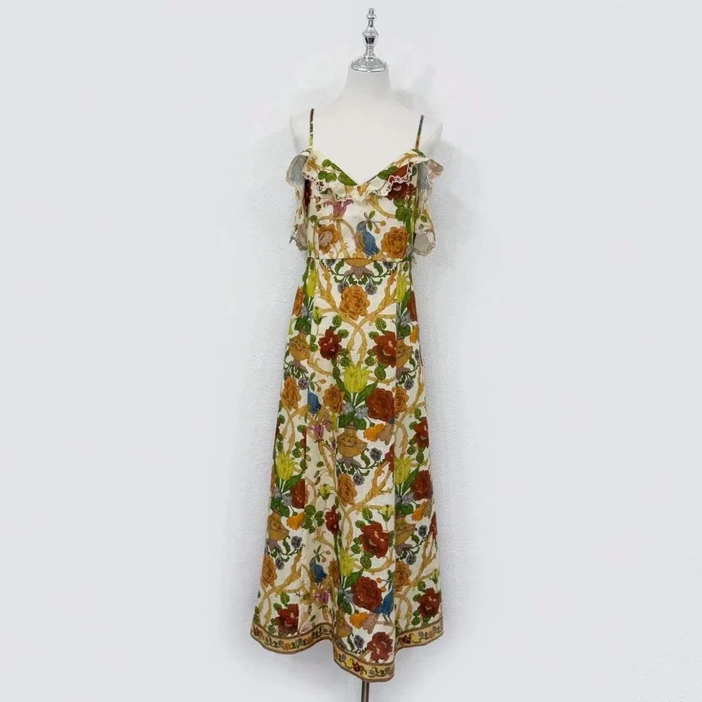 Alemais Floral Spaghetti-Strap Maxi Dress - Cream/Multicolor